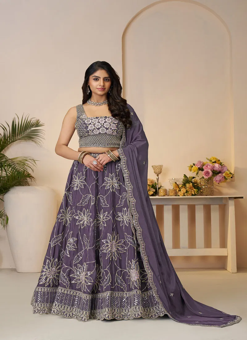 Kf 28 Purple Satin Silk Sequin Work Bridal Lehenga Wholesale Market